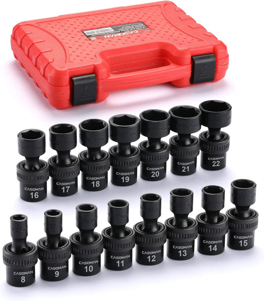 15 PCS 3/8" Drive Standard Universal Impact Socket Set, 6-Point, Metric, 8Mm - 22Mm